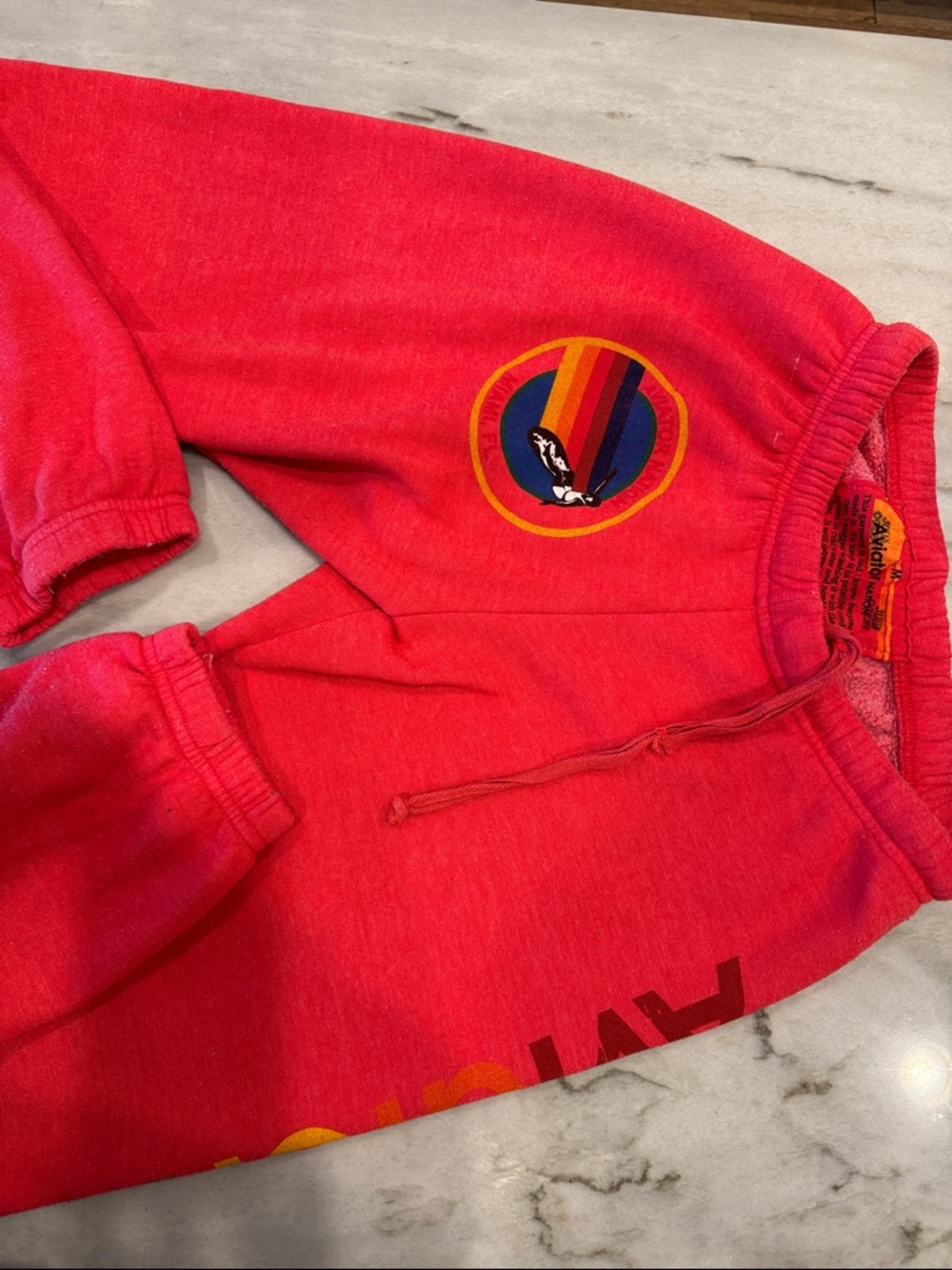 Aviator Nation Red Track Joggers with Rainbow Logo